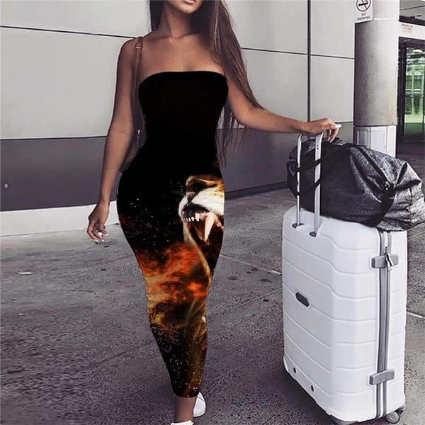 Lion Dress Women Animal 3d Print Anime Sundress Flame Ladies Dresses Harajuku Party - KYKU
