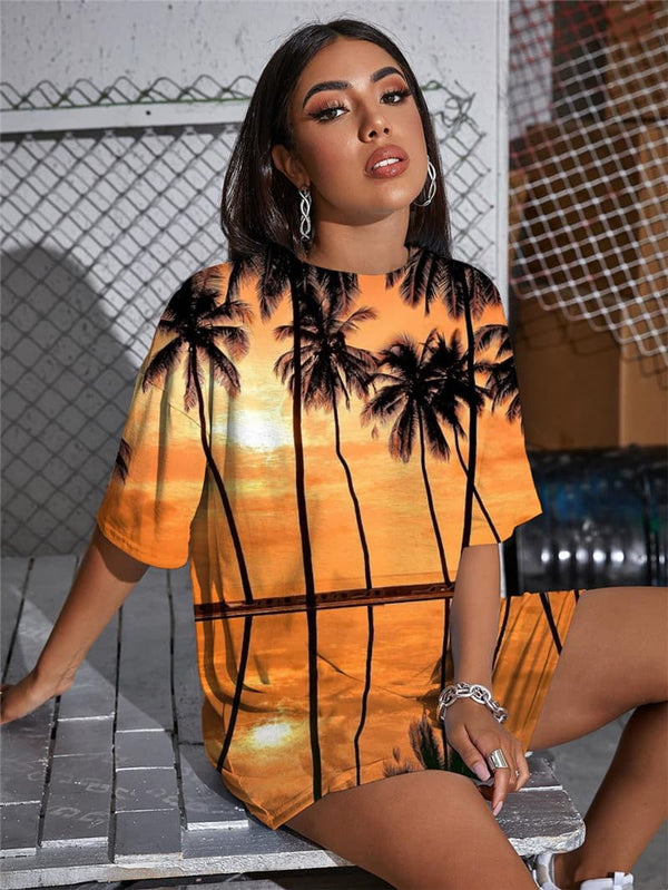 
Hawaii T Shirt Women Coconut Tree Funny T shirts Moon Punk Rock Landscape Shirt Print
                