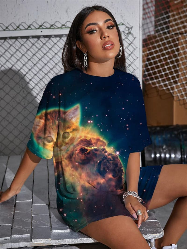 
Cat T Shirt Women Animal Gothic Galaxy T-shirts 3d Space Tshirt Printed Universe Funny T shirts
                