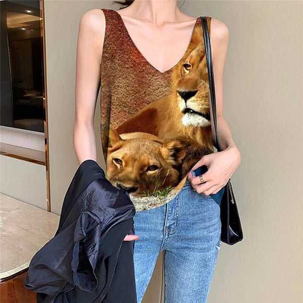 Lion Tank Top Women Animal Tank Tops Casual Anime Sleeveless 3d Lovely Funny Top Family Vest Printed - KYKU