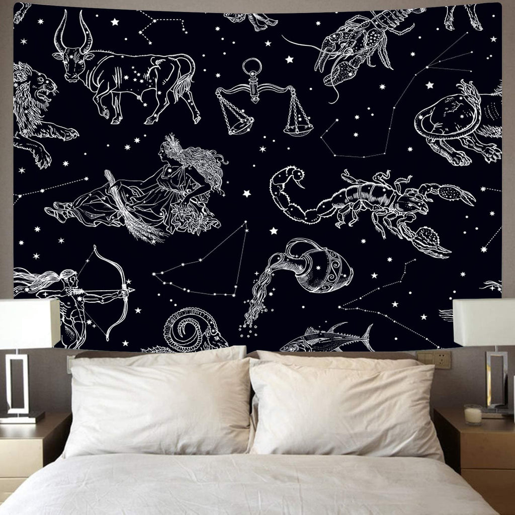 constellation Tapestry star Tenture Mandala 12 constellations Wall Tapestry black Tapestries Zodiac Home Tapestrys Divination Rug Wall Fortune undefined lucky undefined