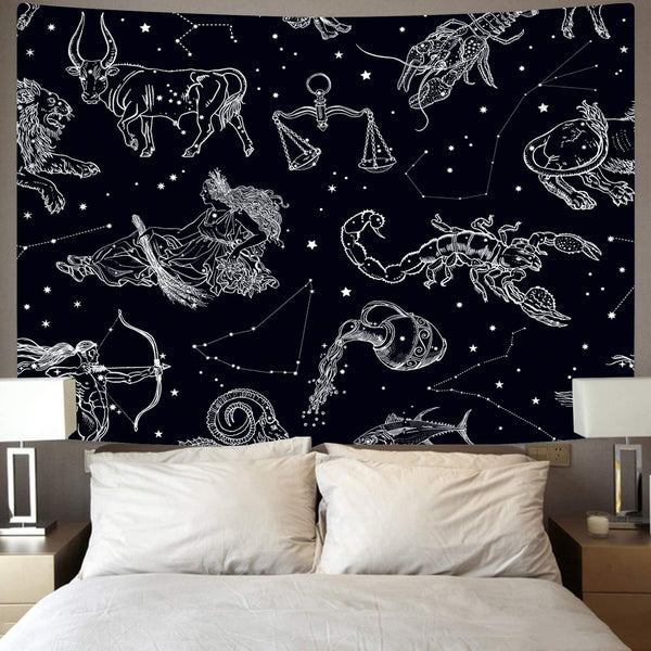 constellation Tapestry star Tenture Mandala 12 constellations Wall Tapestry black Tapestries Zodiac Home Tapestrys Divination Rug Wall Fortune undefined lucky undefined
