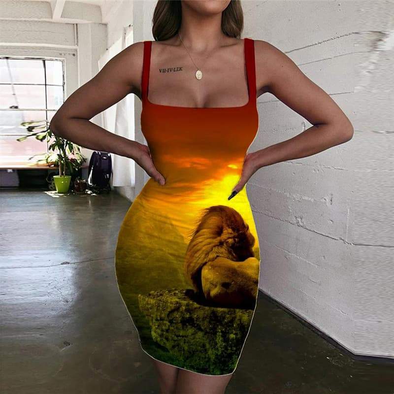 Lion Dress Women Animal Sundress Anime 3d Print Nebula Vestido Sexy Sunset Ladies Dresses - KYKU