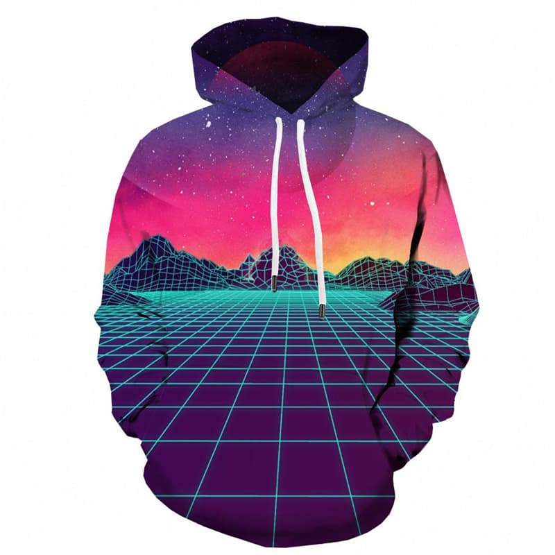 Galaxy Sweatshirts men Moon Hooded Casual Technology Sweatshirt Printed Grid Hoodie Print - KYKU