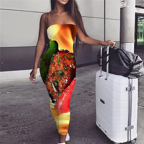 Flame Dress Women Food sleeveless Novel Bodycon Dress Womens Clothing Vintage