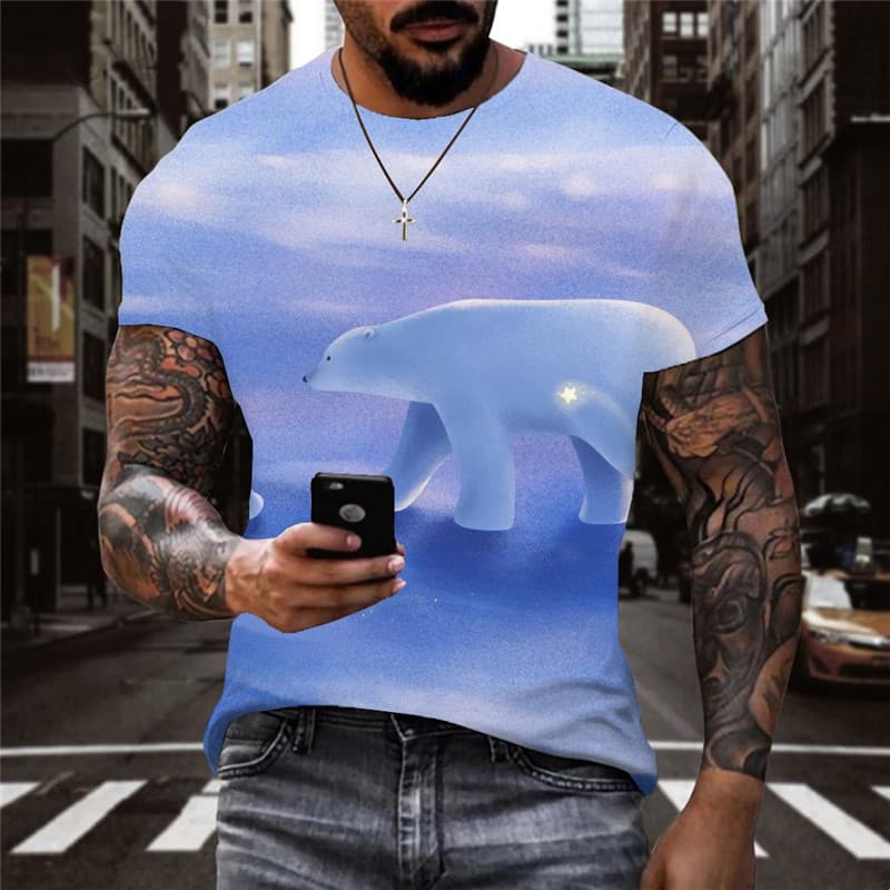 Bear T-shirt Men Animal Funny T shirts Star Anime Clothes Love Tshirt Printed