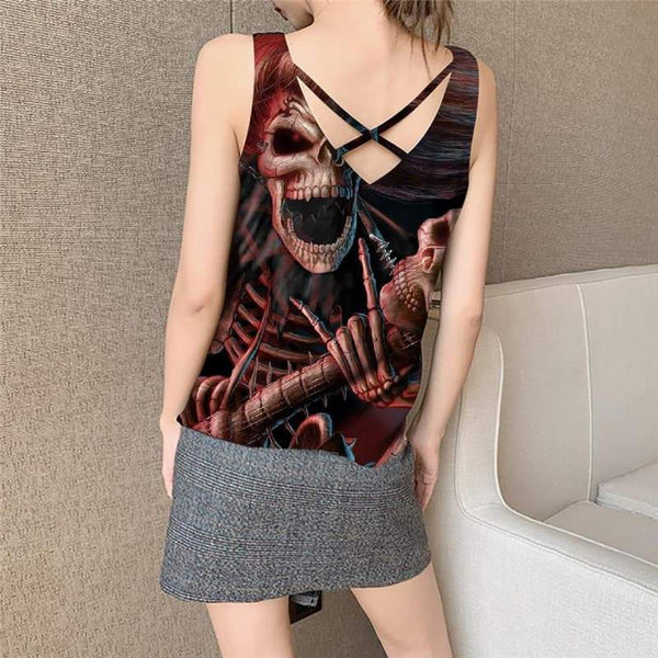 
Skull Tank Top Women Punk Vest Print Devil Funny Top Music Anime Clothes - KYKU
                