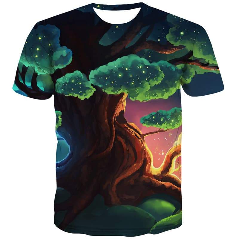 Tree T shirts Men Cartoon Tshirts Novelty Colorful Tshirts Cool Forest Tshirt Anime - KYKU