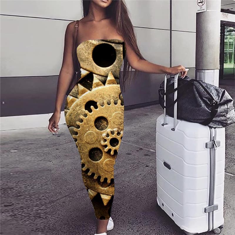 Metal Dress Women Engine Boho Gear Ladies Dresses Art Bodycon Dress