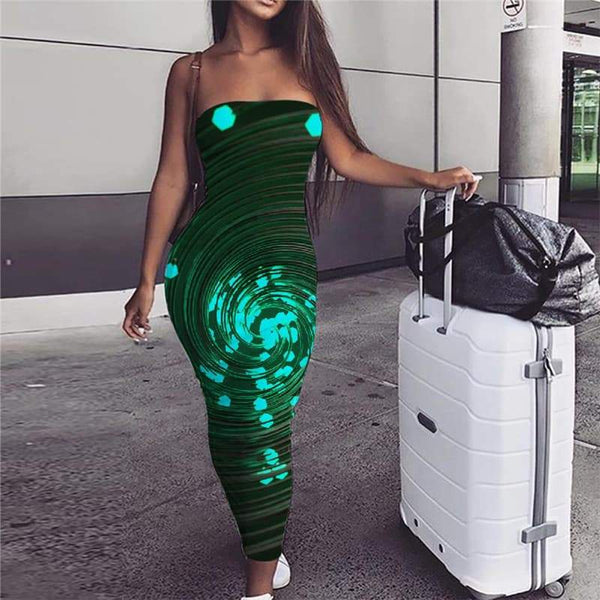 Geometric Dress Women Psychedelic Boho Vortex sleeveless Green 3d Print - KYKU