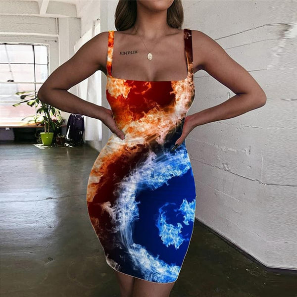 Flame Dresses Women Yinyang Ladies Dresses Funny 3d Print Womens Clothing Club