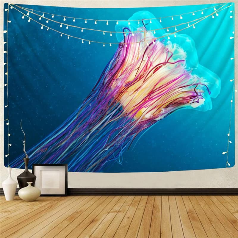 Jellyfish Tapiz Colorful Wall Tapestry Ocean Tapestries Harajuku Rug Wall Blue Home Tapestrys