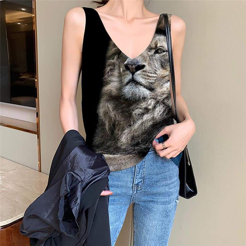Lion Tank Top Women Animal Anime Clothes Anime Funny Top Harajuku Tank Tops Casual Lively Sleeveless 3d - KYKU