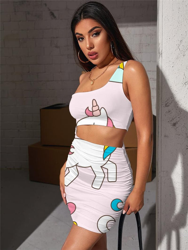 
Unicorn Dresses Women Animal Hollow out Dresses Rainbow Pleating Moon Bodycon Dress Love Vestido Sexy
                