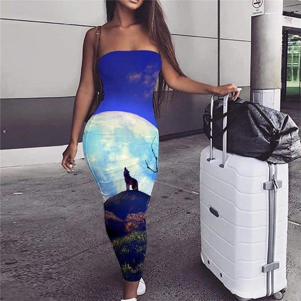 Wolf Dress Women Animal Ladies Dresses Anime Party Moon Boho Tree Vestido Sexy - KYKU