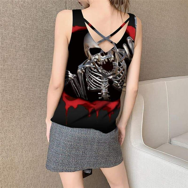 
Skull Tank Top Women Punk Tank Tops Casual Blood Funny Top Gesture Sleeveless 3d Metal Anime Clothes - KYKU
                