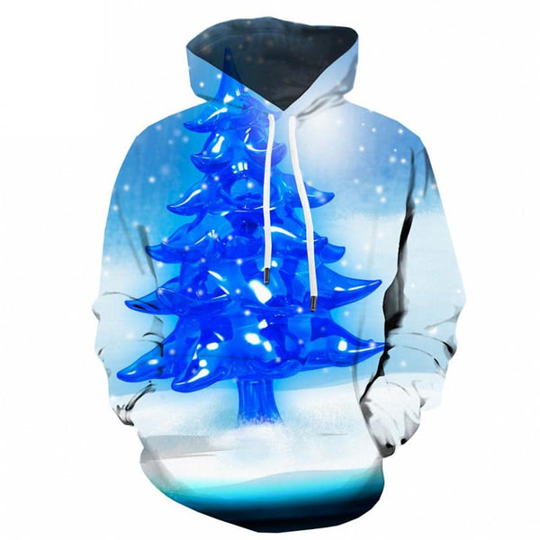 Christmas Sweatshirts men Christmas Tree 3d Printed Blue Hoody Anime New Year Hooded Casual