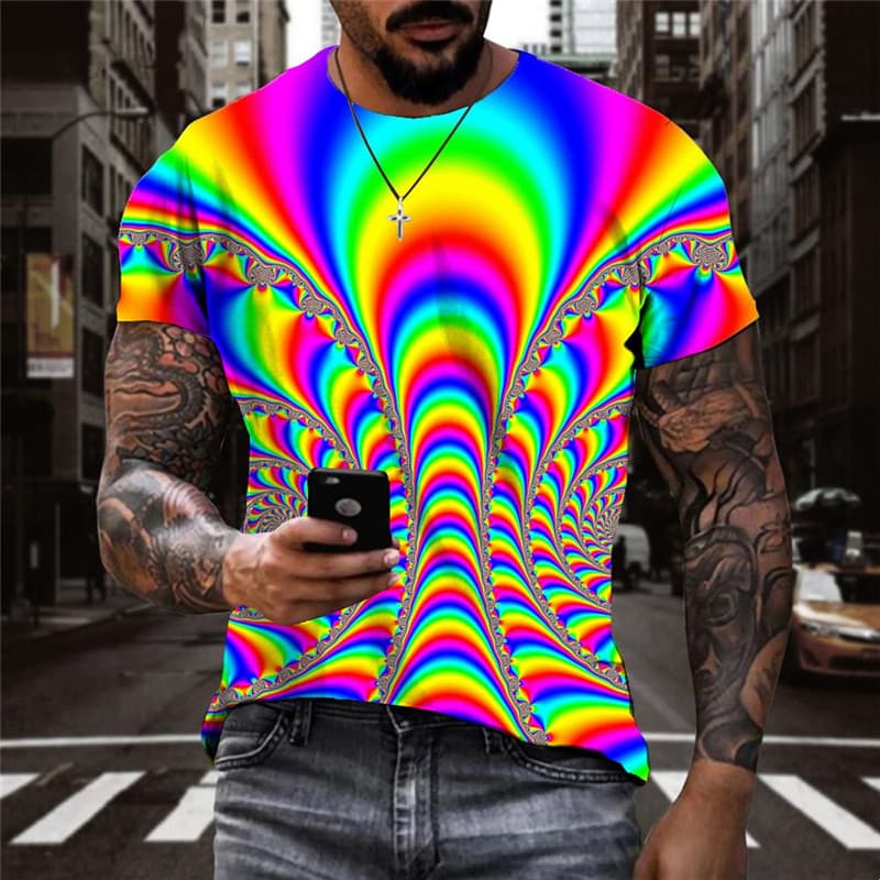 Dizziness T shirt Men Colorful Shirt Print Rainbow Funny T shirts Gradient Anime Clothes