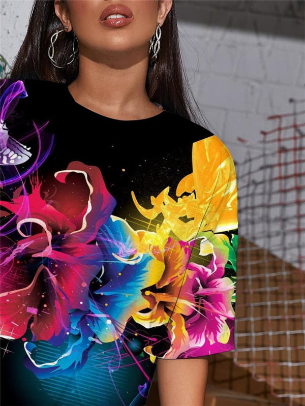 
Flower T-shirt Women Colorful Punk Rock Romantic Funny T shirts Gradient Gothic
                