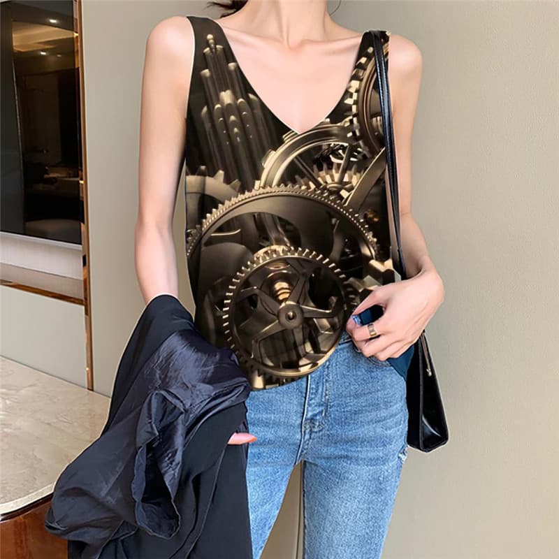 Metal Tank-Top women Engine Sleeveless 3d Gear Tank Tops Casual Punk Rock Vest Print