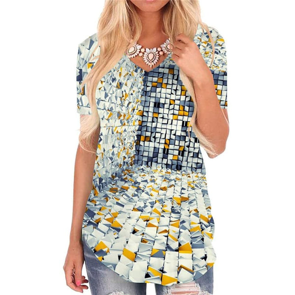 Geometric T-shirt women Psychedelic T-shirts 3d Vortex Shirt Print Three-Dimensional Space V-neck Tshirt