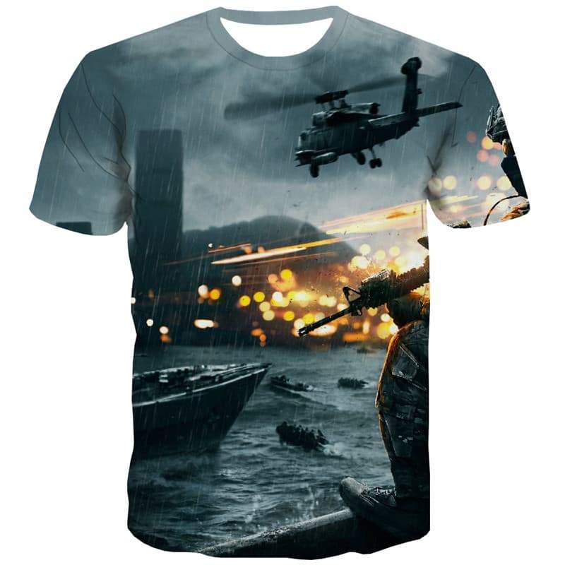 Military T shirts Men War Tshirts Novelty Gun Tshirt Printed Helicopter Tshirts Casual Ferry T shirts Funny - KYKU