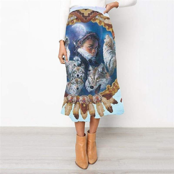 Indios Skirt Women Wolf High waist skirts Animal Skirt Ladies Lovely Rock Frauen - KYKU