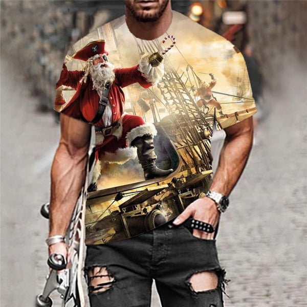 
Santa Claus T-shirt Men Sail Funny T shirts Deer Anime Clothes Christmas Shirt Print
                
