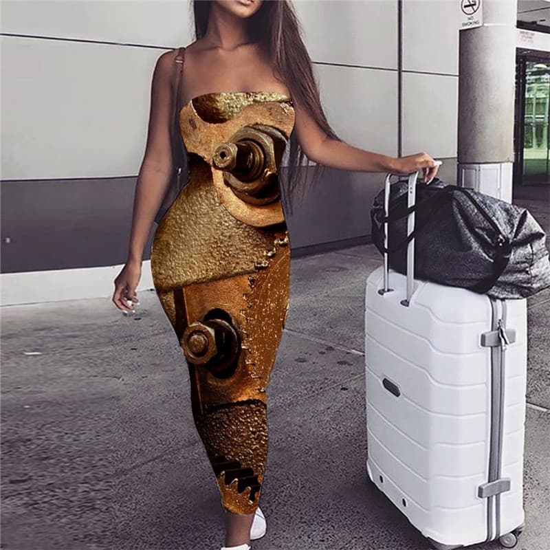 Metal Dress Women Engine Party Gear Ladies Dresses Art Boho Womens Clothing