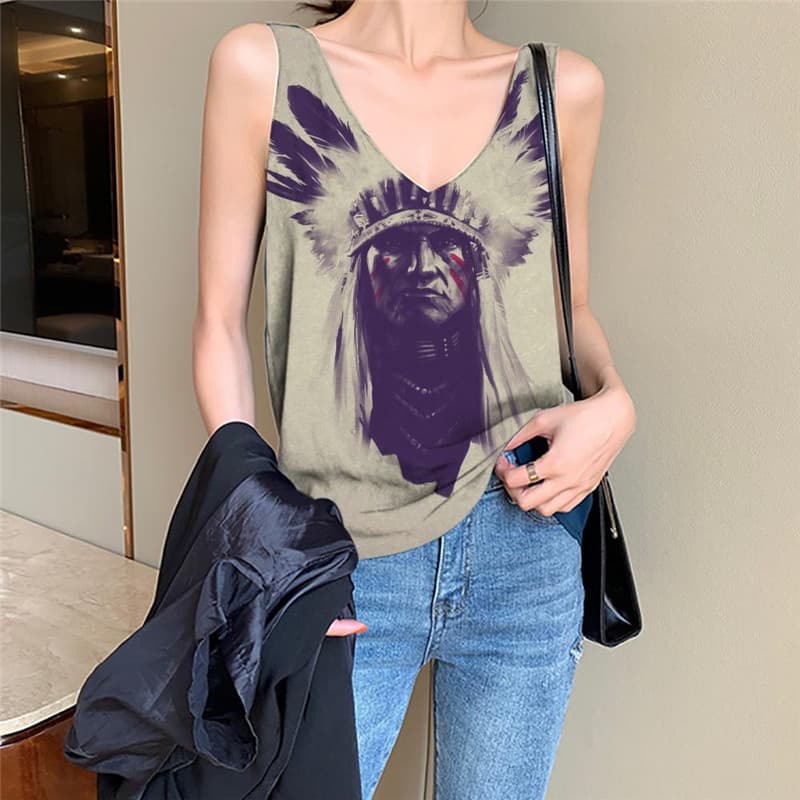 Indios Tank-Top women Feather Sleeveless 3d Graffiti Funny Top Womens Clothing