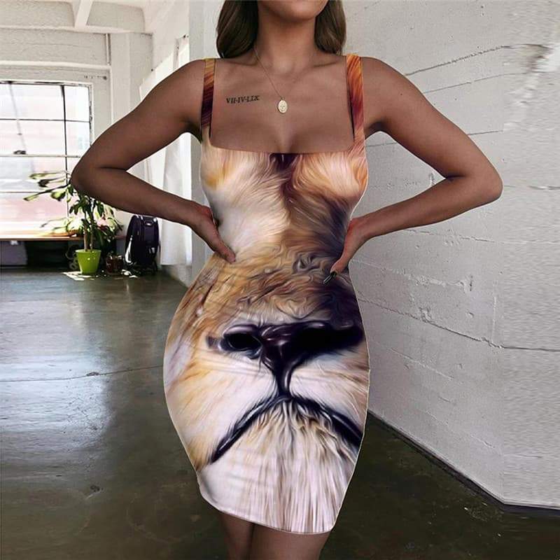 Lion Dress Women Animal Vestido Sexy Anime Halter Sleeveless Colorful Sundress Nebula Bodycon Dress - KYKU