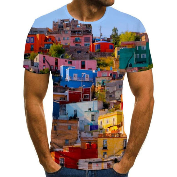 
City T-shirt Men House Shirt Print Colorful Anime Clothes Harajuku Tshirt Printed
                