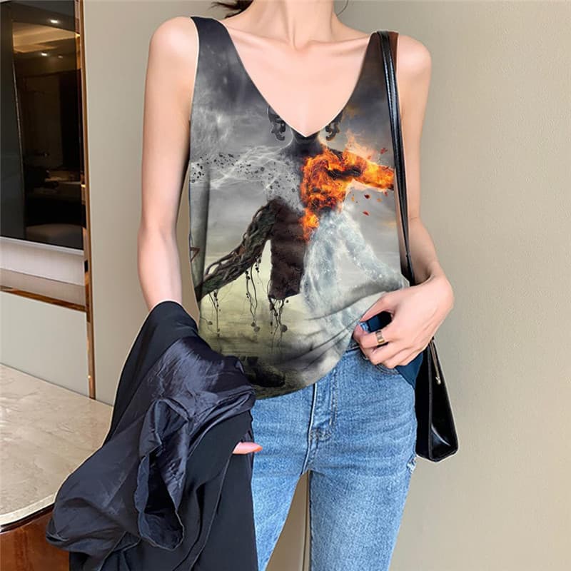 Flame Tank-Top women Tornado Vest Printed Party Anime Clothes Womens Clothing