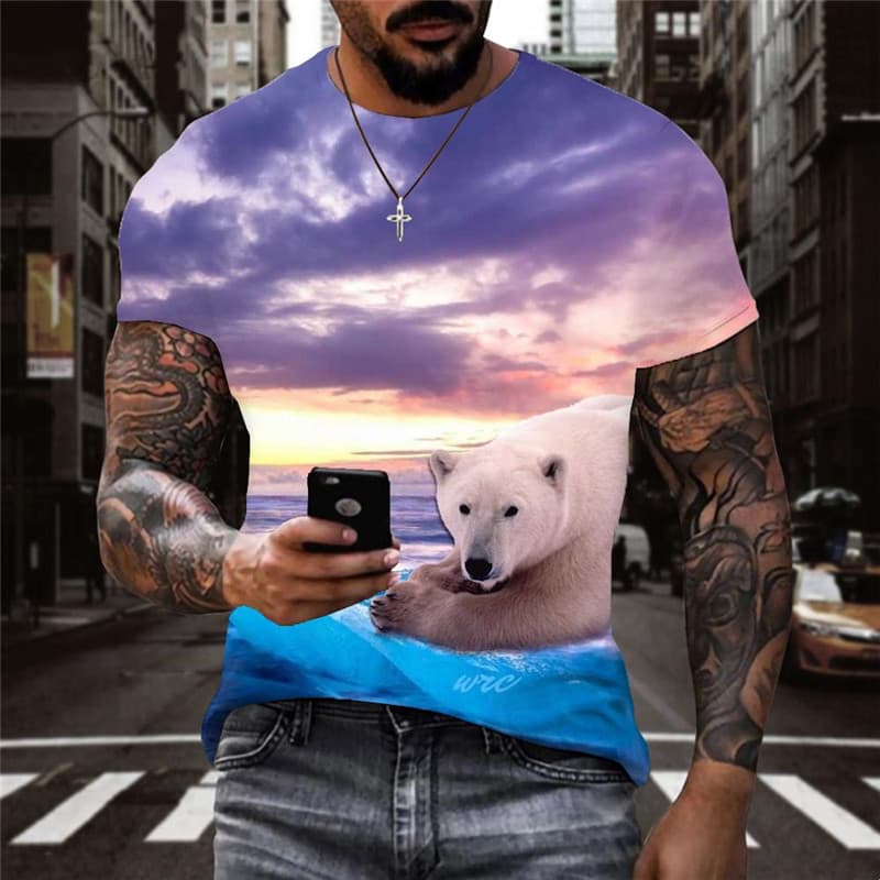 Bear T shirt Men Animal Shirt Print Landscape Tshirts Casual Cloud Anime Clothes