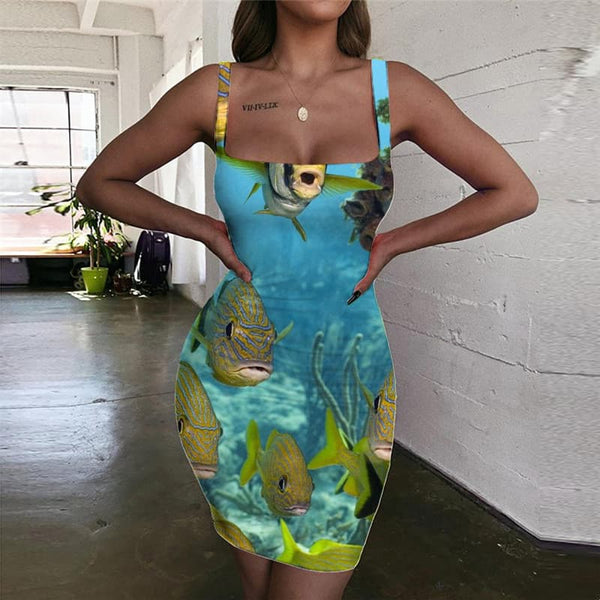 Fish Dresses Women Carp Ladies Dresses Fishinger Sundress Animal Halter Sleeveless Tropical 3d Print
