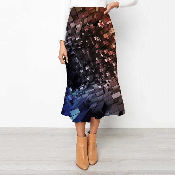 Geometric Skirt Women Psychedelic High waist skirts Vortex School skirt - KYKU
