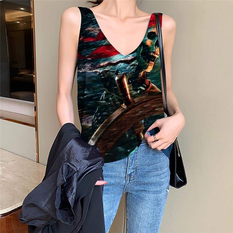 Skull Tank-Top women Punk Vest Print Pirate Anime Clothes Rain Tank Tops Casual Ferry Sleeveless 3d - KYKU