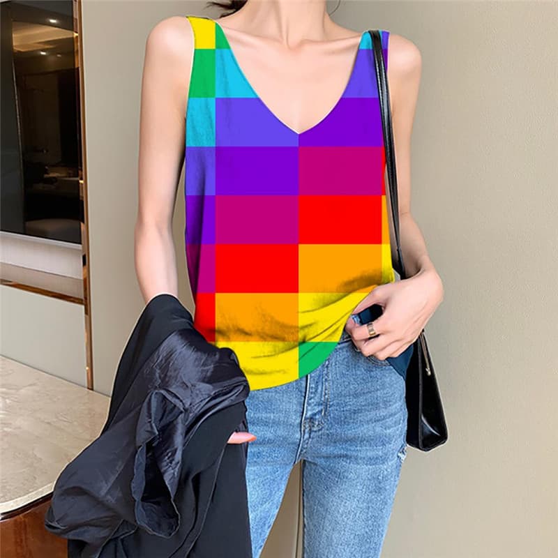 Cube Tank Top Women Abstract Funny Top Geometry Vest Print Womens Clothing