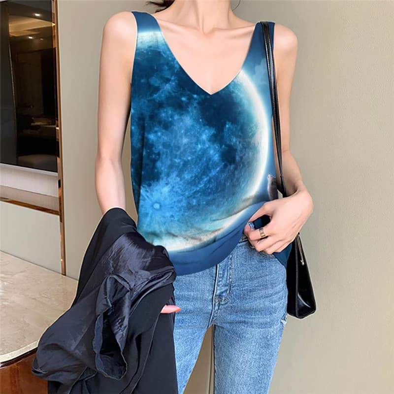 Wolf Tank Top Women Animal Vest Printed Anime Funny Top Cloud Tank Tops Casual - KYKU