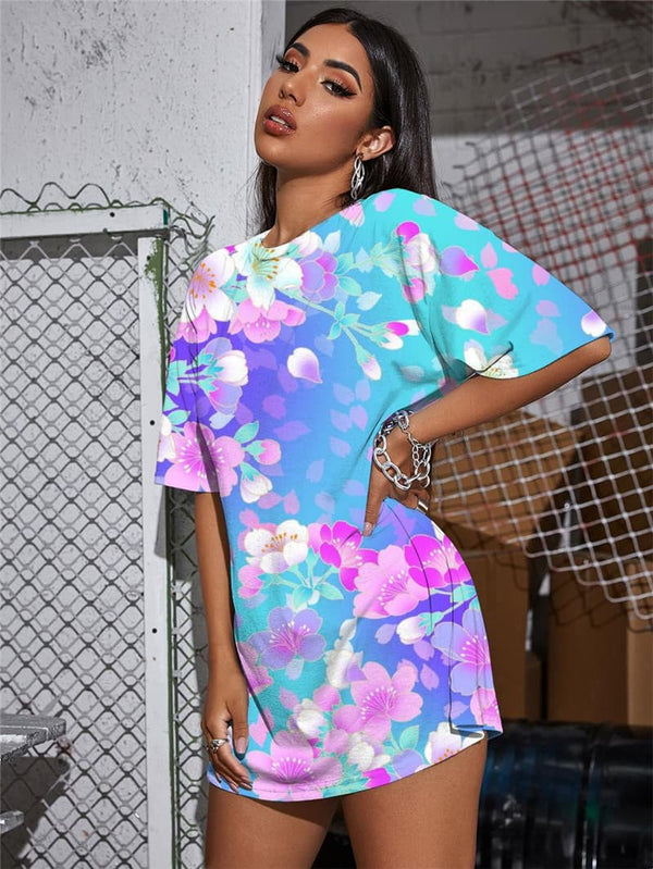 
Flower T-shirt Women Colorful Punk Rock Romantic Funny T shirts Gradient Gothic
                