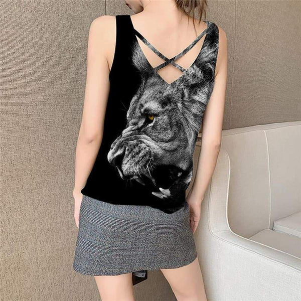 
Lion Tank-Top women Animal Vest Print Anime Sleeveless 3d Ferocious Vest Printed Black Tank Tops Casual - KYKU
                