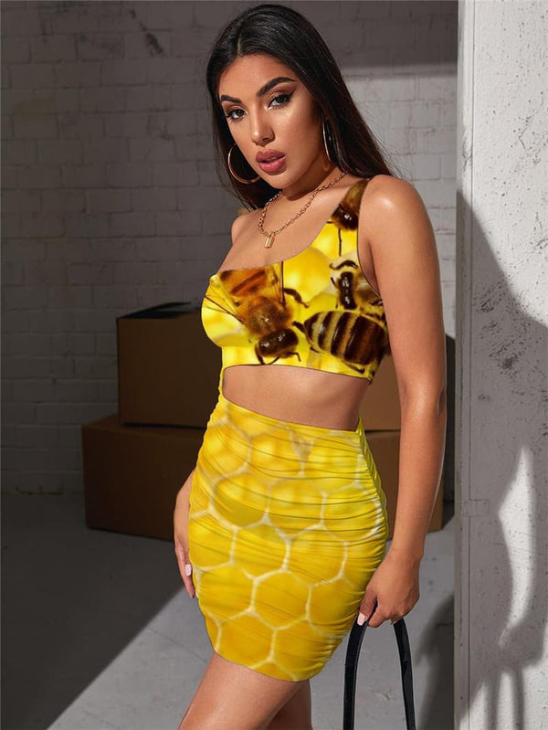 
Bee Dresses Women Animal Pleating Lovely Bodycon Dress Harajuku Hollow out Dresses
                