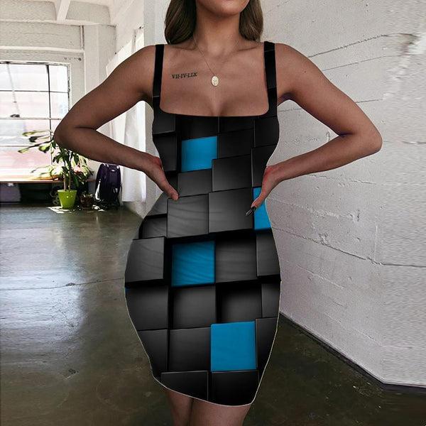 Geometric Dress Women Psychedelic Halter Sleeveless Vortex Ladies Dresses Black Bodycon Dress Stereoscopic Vestido Sexy - KYKU