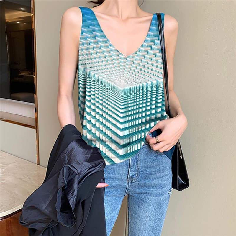 Geometric Tank-Top women Psychedelic Vest Printed Vortex Sleeveless 3d Blue Anime Clothes - KYKU