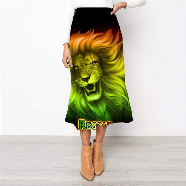 Lion Skirt Women Animal Rock Frauen Anime High waist skirts Colorful Skirt Ladies Green School skirt - KYKU