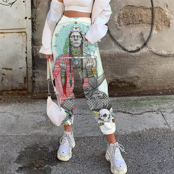 Indios Pants Women Skull Jogger Pants Food 3d Printed Animal High Waist Pants - KYKU