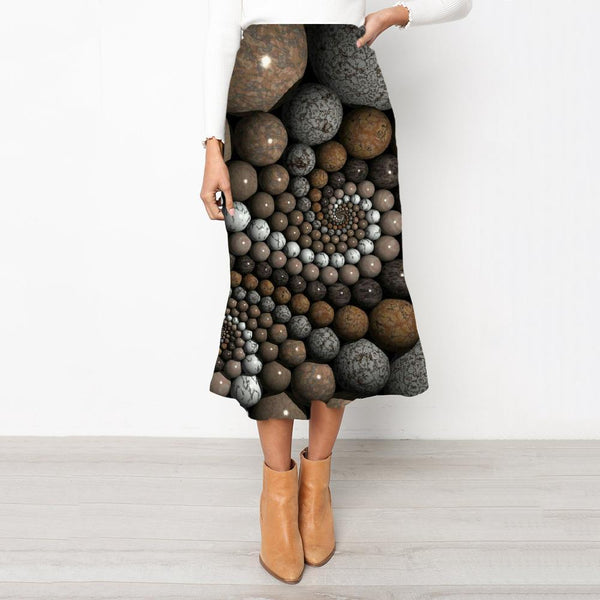 Geometric Skirts Women Psychedelic School skirt Vortex Skirt Ladies Three-Dimensional Ball High waist skirts - KYKU