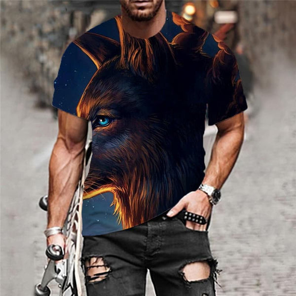 
Wolf T-shirt Men Animal T-shirts 3d Moon Anime Clothes Street Funny T shirts
                