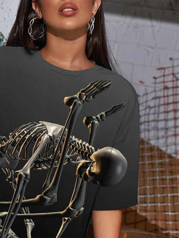 
Skull T-shirt Women Skeleton Shirt Print Rock Funny T shirts Hip Hop Gothic
                