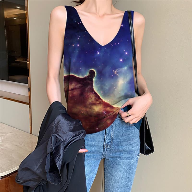 Galaxy Tank Top Women Space Sleeveless 3d Universe Tank Tops Casual Nebula Vest Printed